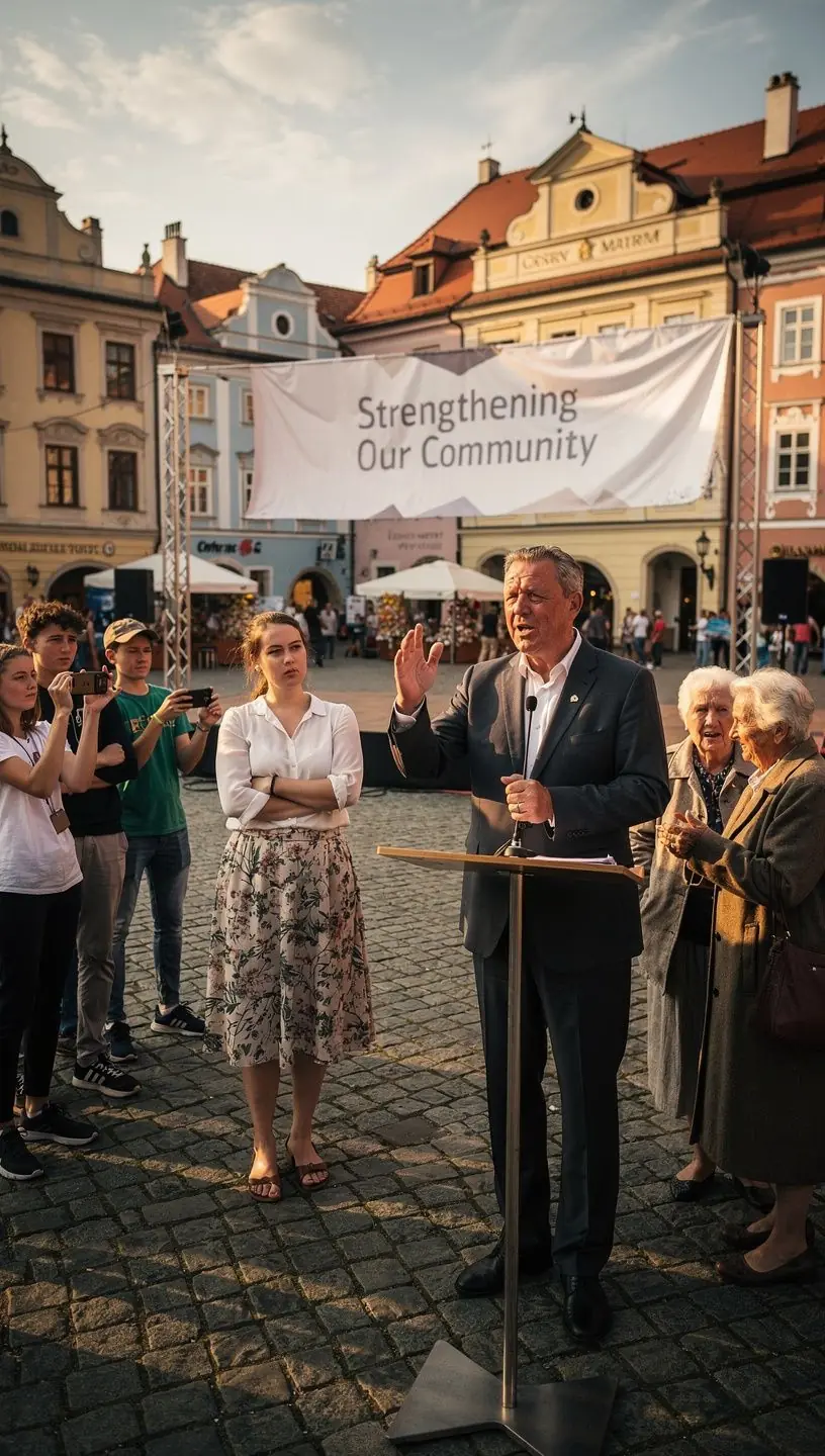 Občané diskutují o místním rozhodování a zapojení.